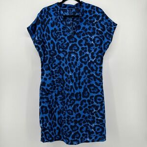 Emery Rose Royal Blue Leopard Shift Dress L Lightweight Safari Bold Statement